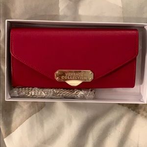 Versace red wallet with detachable gold strap